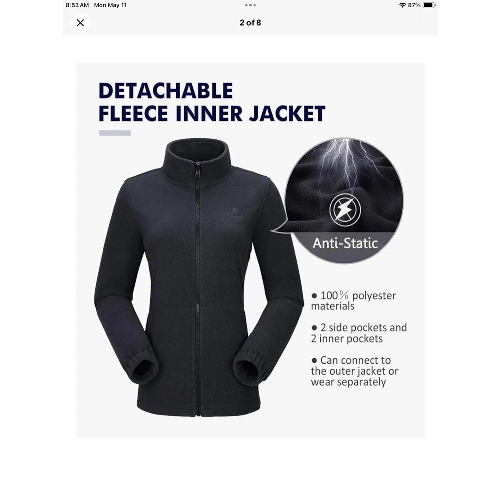 Camel Crown Womens 3 In 1 Jacket Black Waterproof Ski Fleece Winter Small S - Picture 3 of 10